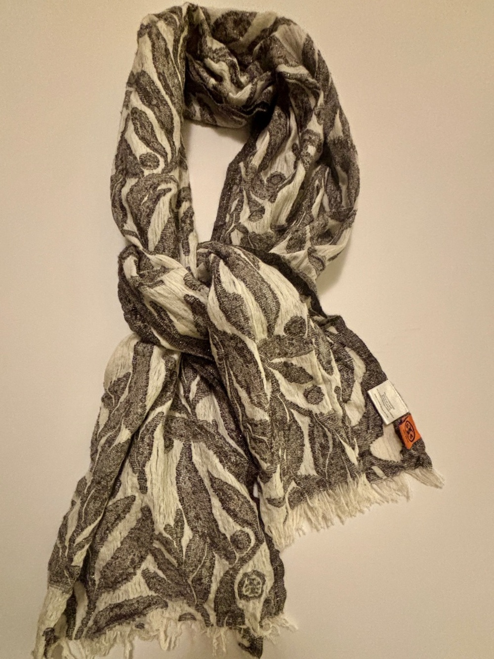 Tory Burch Brown Metallic Fringed Scarf